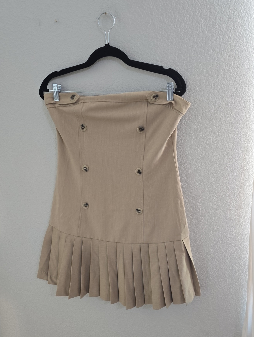 Maeve Beige Double-Breasted Pleated Mini Dress
